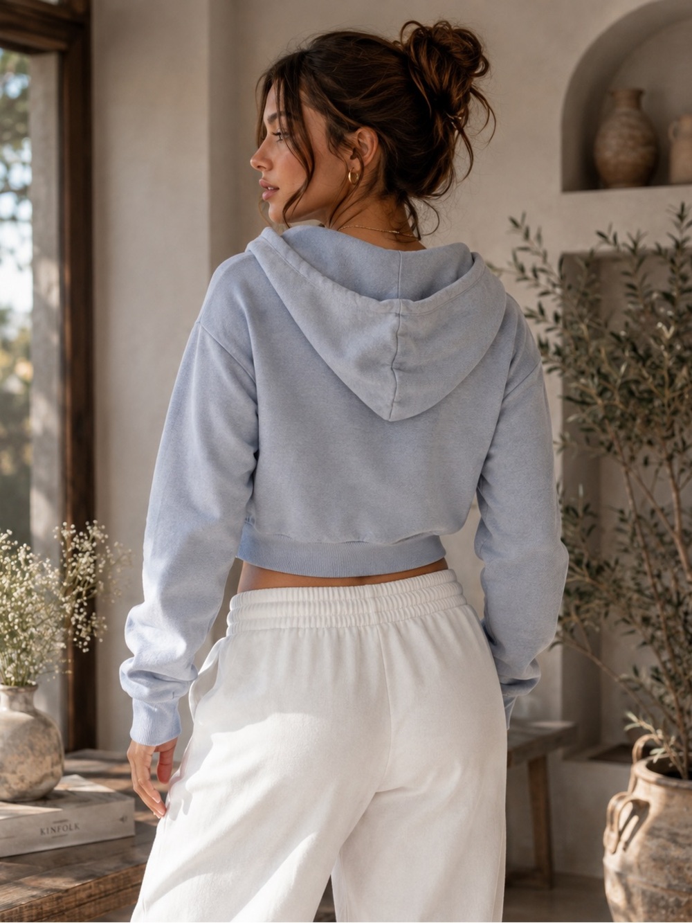 John Galt by Brandy Melville Cropped Zip Hoodie Women's XS/S Blue Gray - Picture 3 of 12